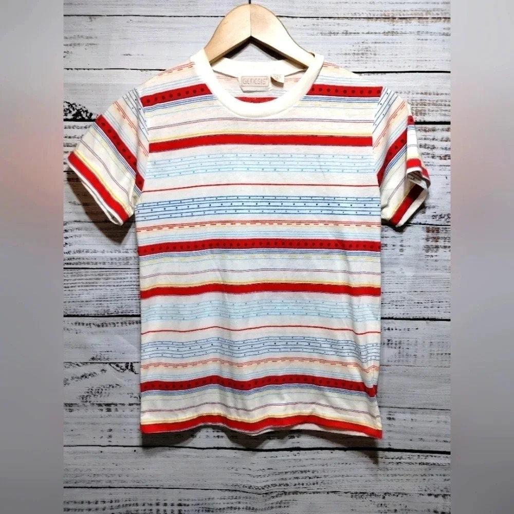 Genesis Graphic Tshirt White Red size Small Vintage 70s 80s Single Stitch Skater